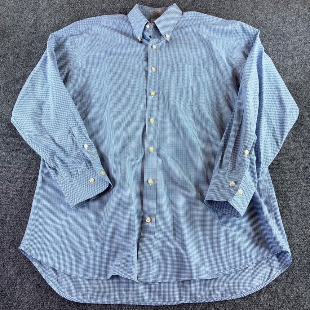 Peter Millar Button Down Shirt Mens Large Blue Gingham Cotton Long Sleeve Pocket